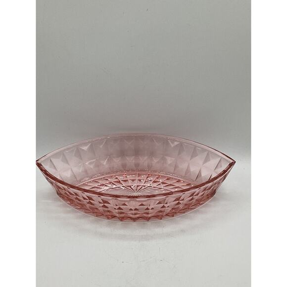 VTG Depression Glass Jeannette WINDSOR DIAMOND Pink Large Oval Boat Center Bowl - Picture 5 of 7